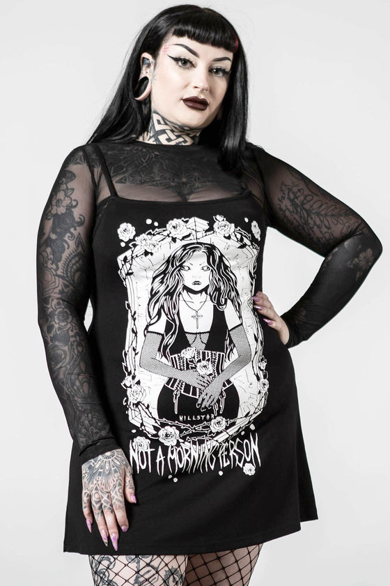 Killstar Morning 2-Piece Dress Mesh Top AND Cami Dress "Not a Morning Person"