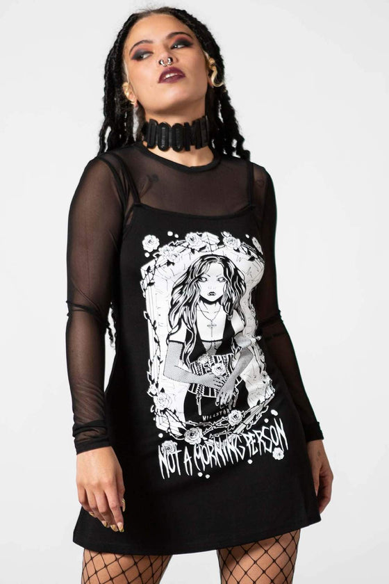 Killstar Morning 2-Piece Dress Mesh Top AND Cami Dress "Not a Morning Person"