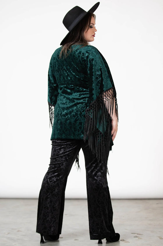 Killstar Mythic Mind Velvet Kimono in Emerald Green Festival Ready Unicorns