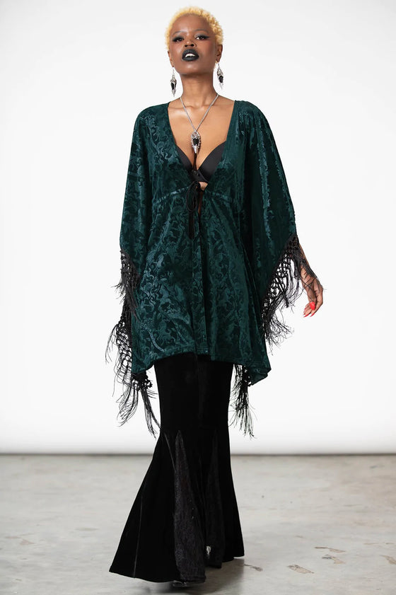 Killstar Mythic Mind Velvet Kimono in Emerald Green Festival Ready Unicorns