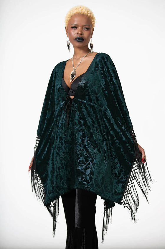 Killstar Mythic Mind Velvet Kimono in Emerald Green Festival Ready Unicorns