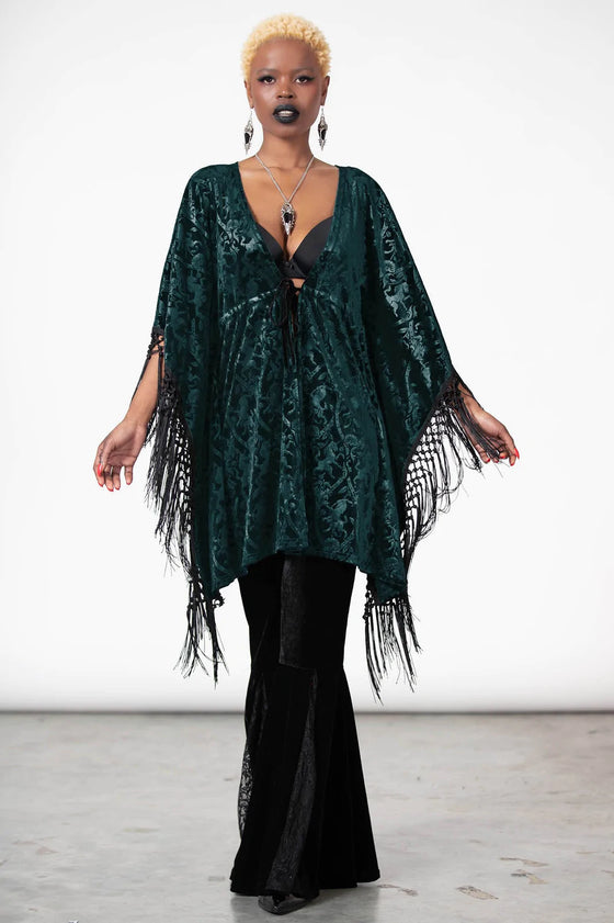 Killstar Mythic Mind Velvet Kimono in Emerald Green Festival Ready Unicorns