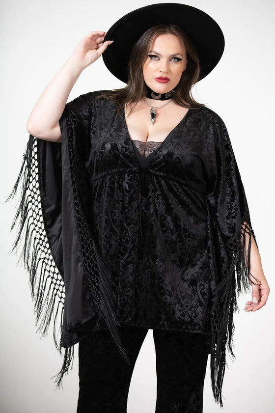 Killstar Mythic Mind Velvet Kimono in Black Festival Ready Unicorns