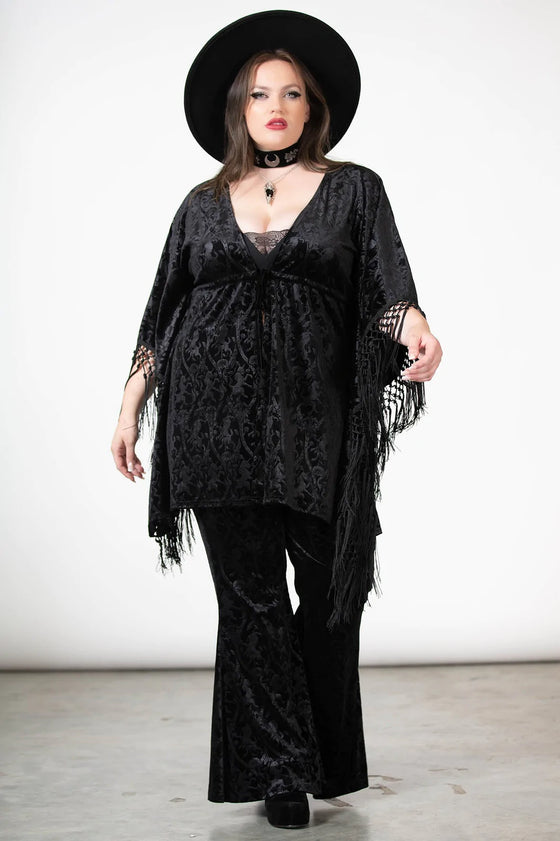 Killstar Mythic Mind Velvet Kimono in Black Festival Ready Unicorns