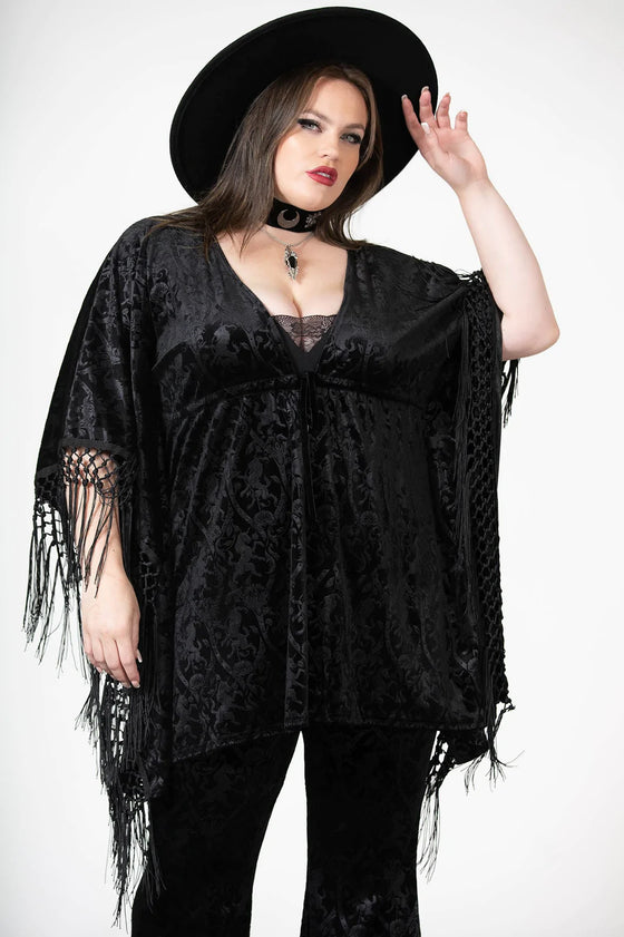 Killstar Mythic Mind Velvet Kimono in Black Festival Ready Unicorns