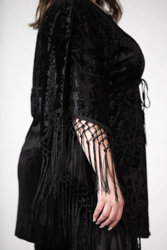 Killstar Mythic Mind Velvet Kimono in Black Festival Ready Unicorns