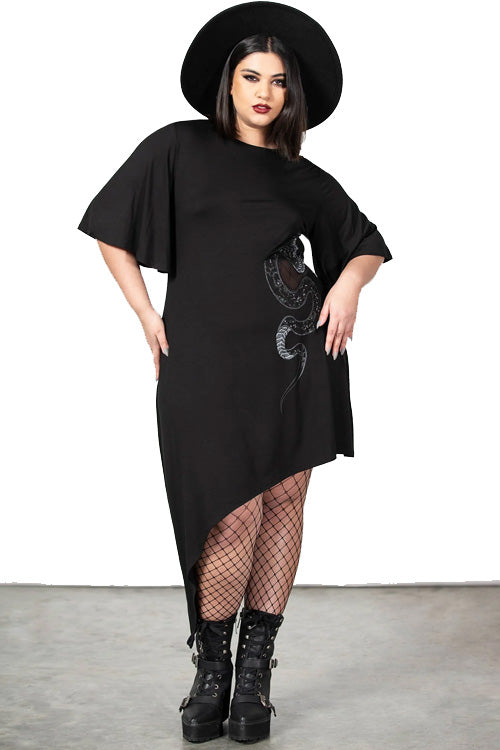 Killstar Maple Asymmetric Dress with Snake Print and Mesh Feature