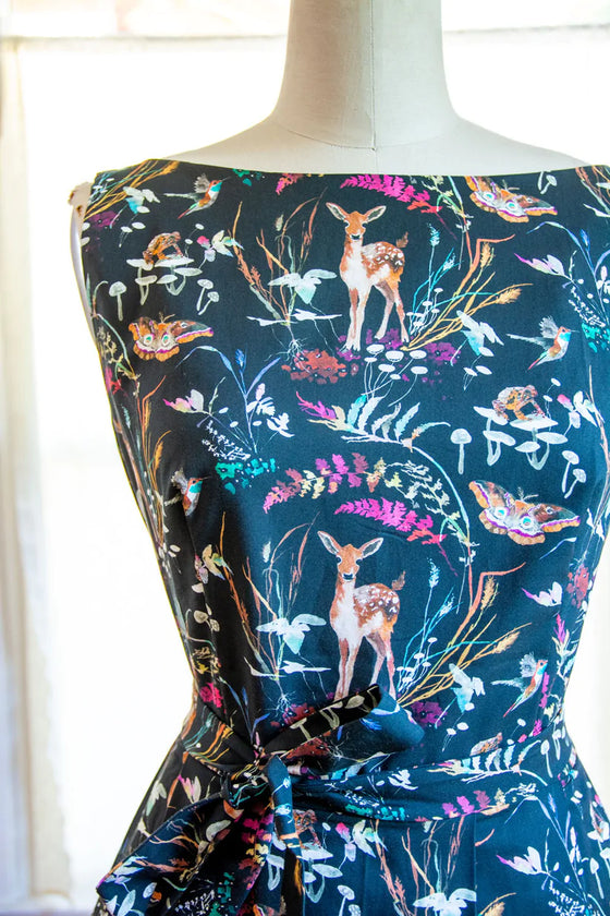 Heart of Haute Monica Dress in Black Oh Deer Print with Woodland Creat Kitty Deluxe