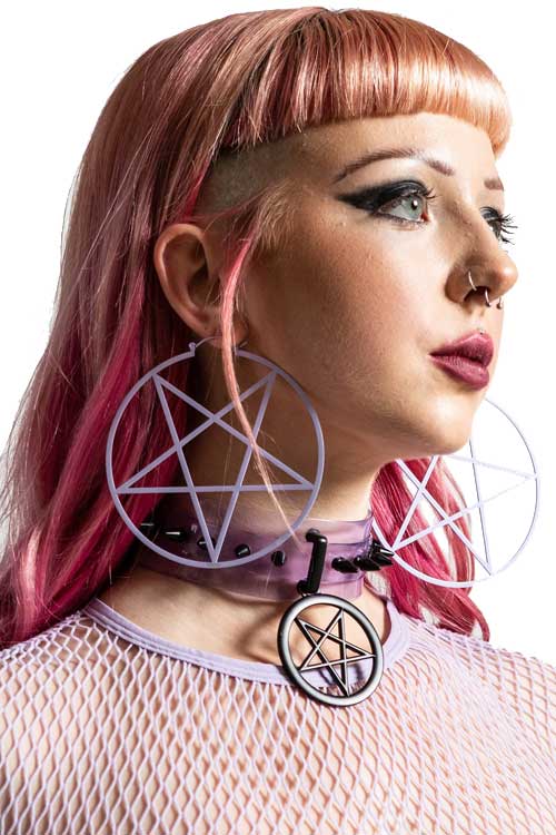 Killstar Pentagram Hoop Earrings in Lilac