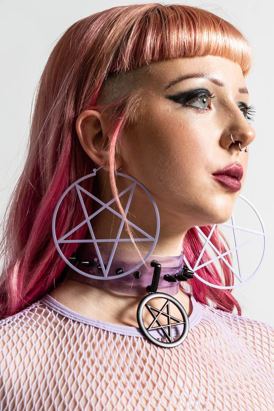 Killstar Pentagram Hoop Earrings in Lilac