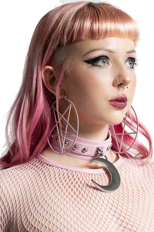 Killstar Pentagram Hoop Earrings in Light Pink