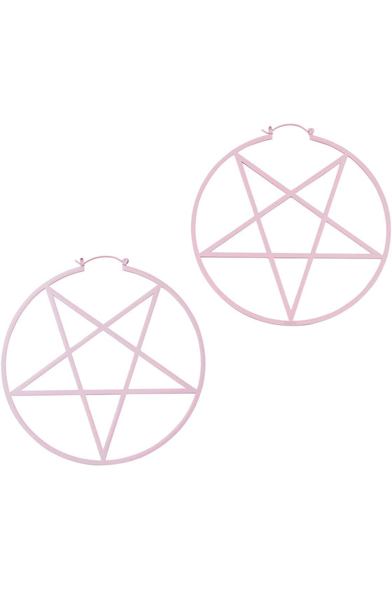 Killstar Pentagram Hoop Earrings in Light Pink