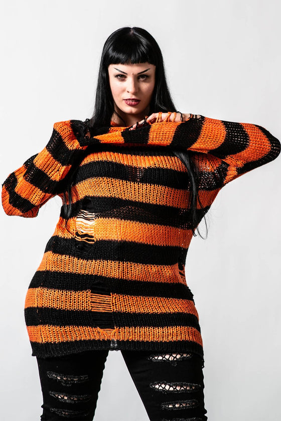 Killstar Pumpkin Punk Knit Jumper Black and Orange