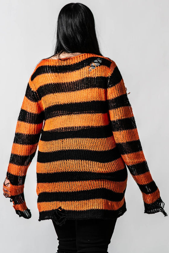 Killstar Pumpkin Punk Knit Jumper Black and Orange