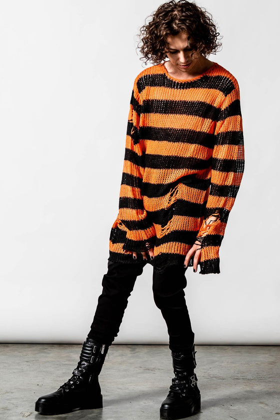 Killstar Pumpkin Punk Knit Jumper Black and Orange