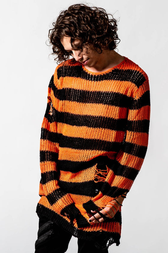 Killstar Pumpkin Punk Knit Sweater Black and Orange