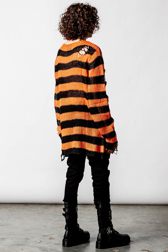 Killstar Pumpkin Punk Knit Sweater Black and Orange