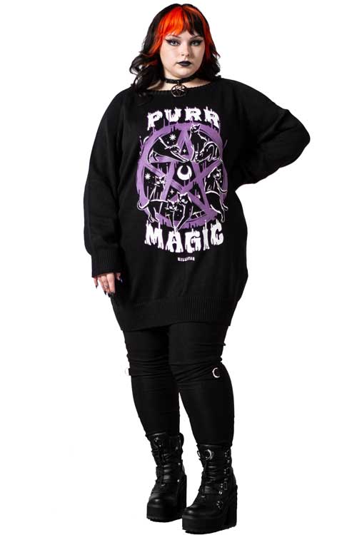 Killstar Purr Magic Knit Jumper Cat Print