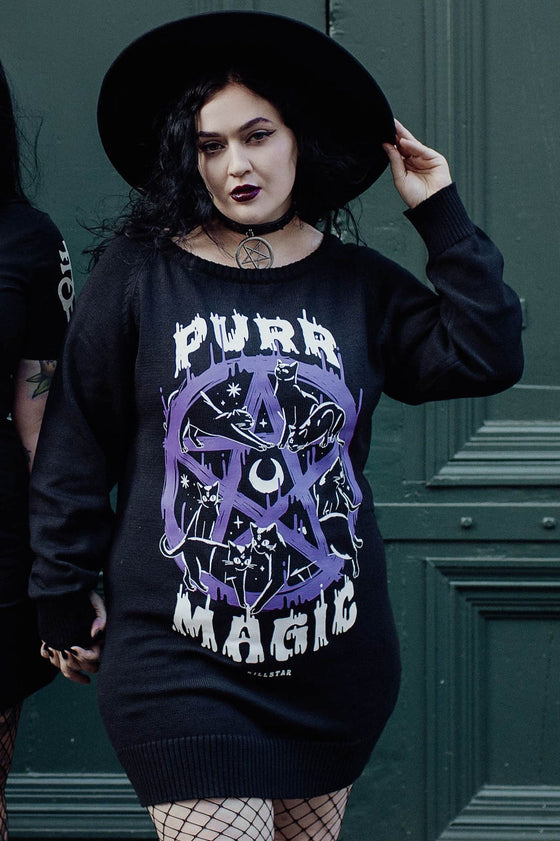 Killstar Purr Magic Knit Sweater Cat Print