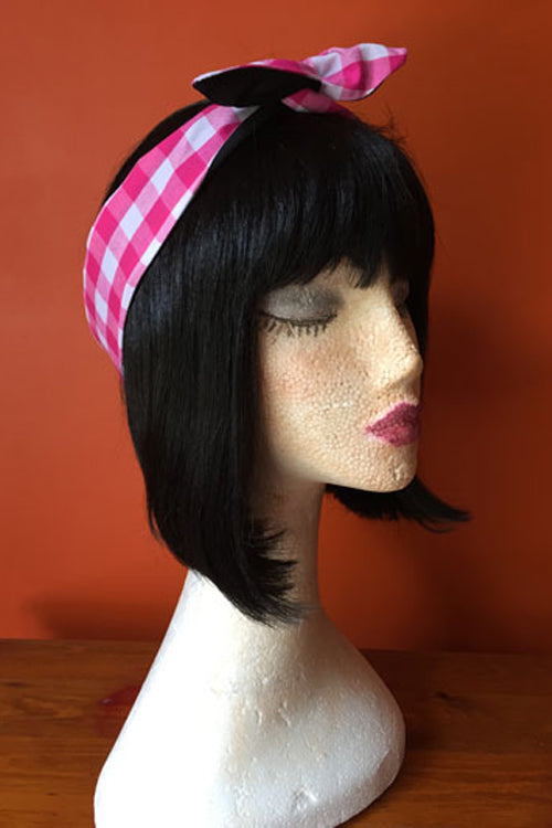 Reversible Wired Headband in Pink Gingham Print & Black