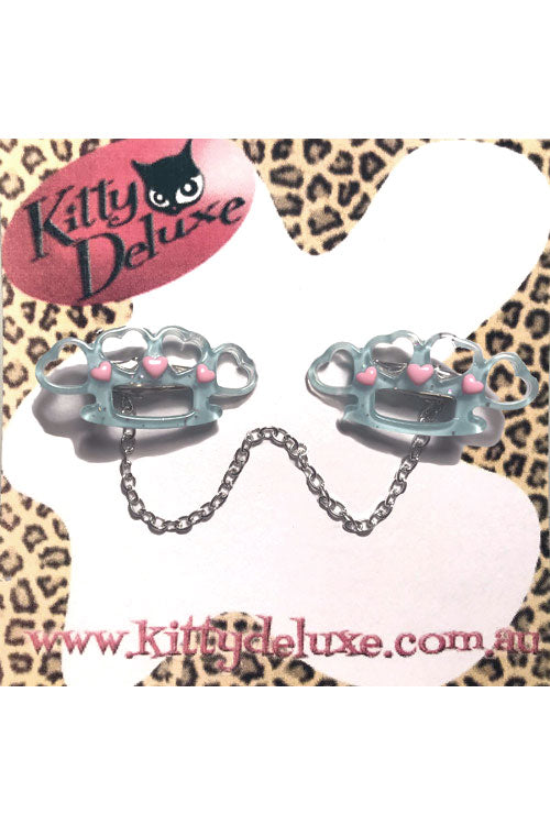 Kitty Deluxe Cardigan Clips in Blue Pretty Punchy Knuckleduster Design