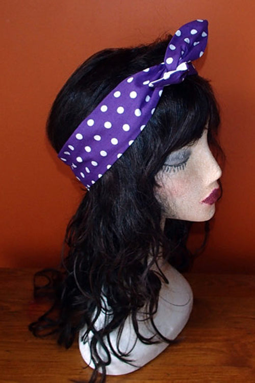 Reversible Wired Headband in Purple Polka Dot Print & White
