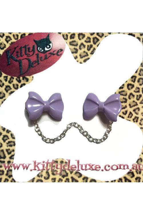 Kitty Deluxe Cardigan Clips in Plain Lavender Bow Design