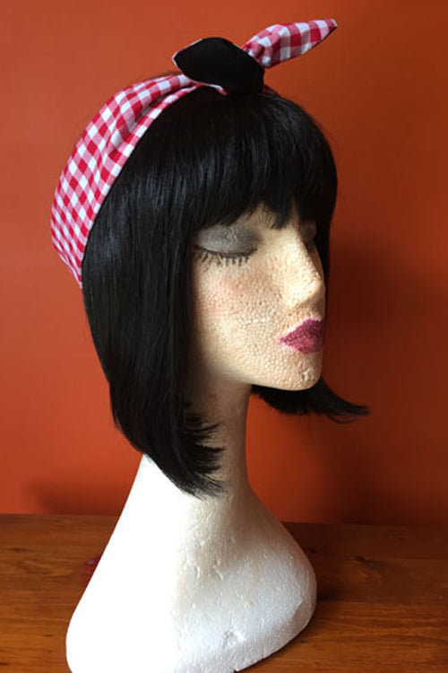 Reversible Wired Headband in Red Gingham Print & Black