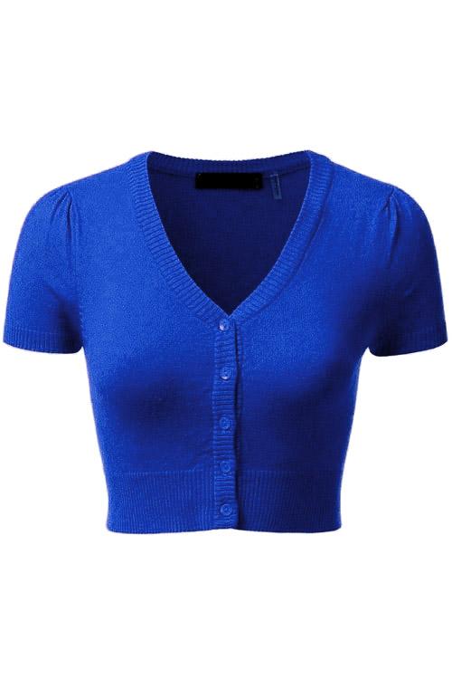 MAK Sweaters Cropped Cardigan with Short Sleeves in Royal Blue