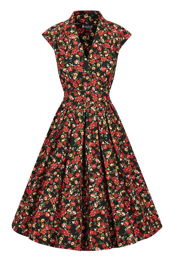 Lady Vintage Eva Dress in Ditsy Red