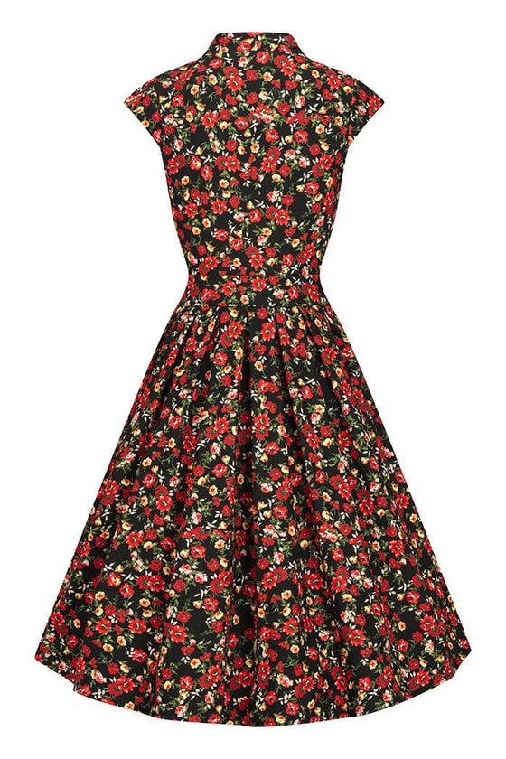 Lady Vintage Eva Dress in Ditsy Red