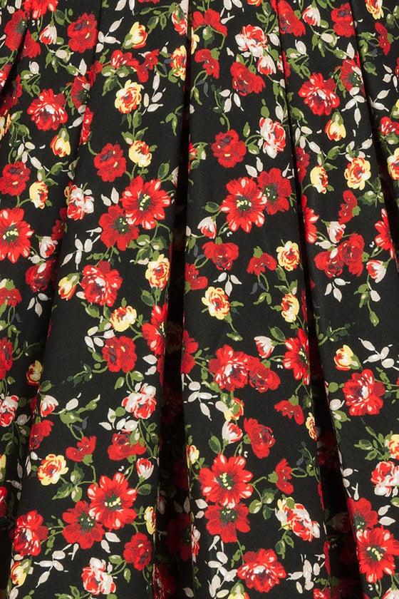 Lady Vintage Eva Dress in Ditsy Red