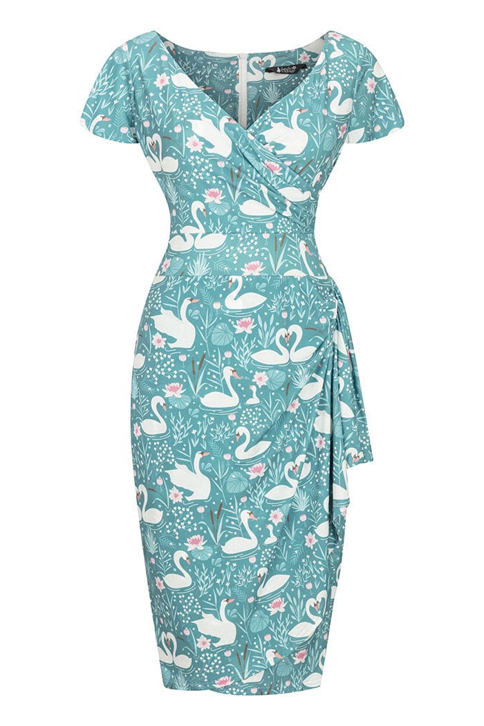 Elsie Dress Lady V London Dresses Lady Vintage Elsie Knee Wiggle Dress In Swan Lake UK20 Elsie Dress Lady V London Dresses Lady Vintage Elsie Knee Wiggle Dress In Swan Lake UK20