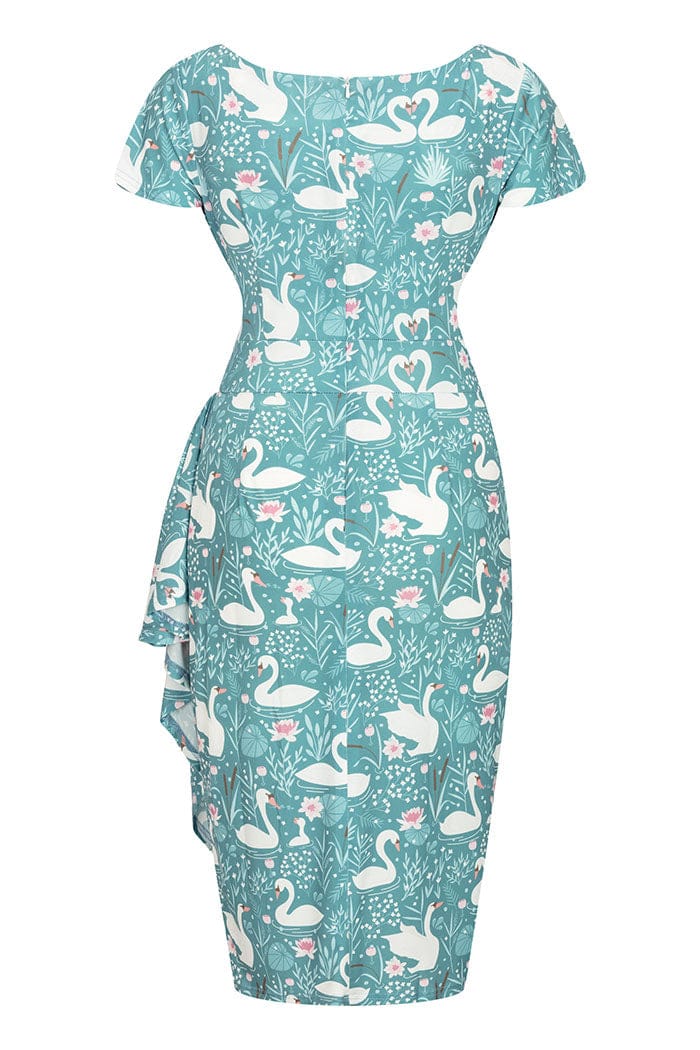 lady v london elsie dress Lady Vintage Elsie Knee Wiggle Dress in Swan Lake – Kitty Deluxe