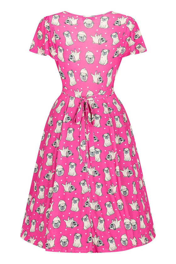 Lady Vintage Lyra Dress in Pugs & Kisses Pink