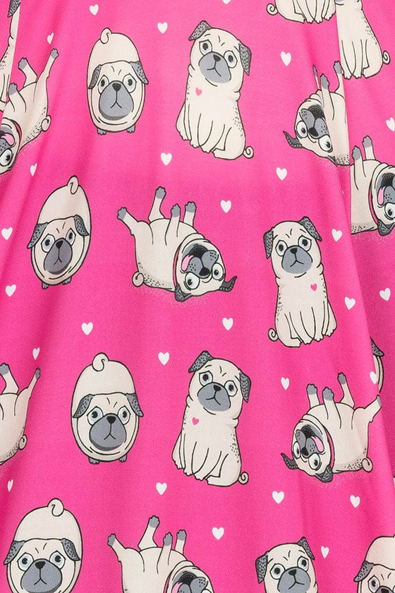 Lady Vintage Lyra Dress in Pugs & Kisses Pink