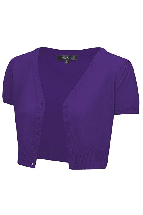 MAK Sweaters Cropped Cardigan with Short Sleeves in Grape