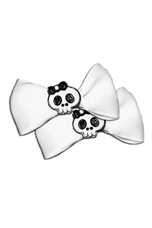 Satin Skull Bow Pair in White