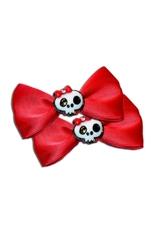 Satin Skull Bow Pair in Red