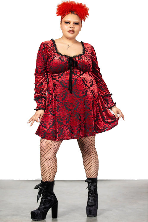 killstar red velvet dress Cathedral II Skater Dress