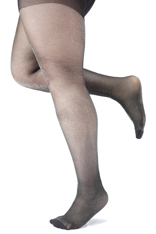 Pamela Mann Hosiery Curvy Super-Stretch Tights in All Over Sparkle Silver