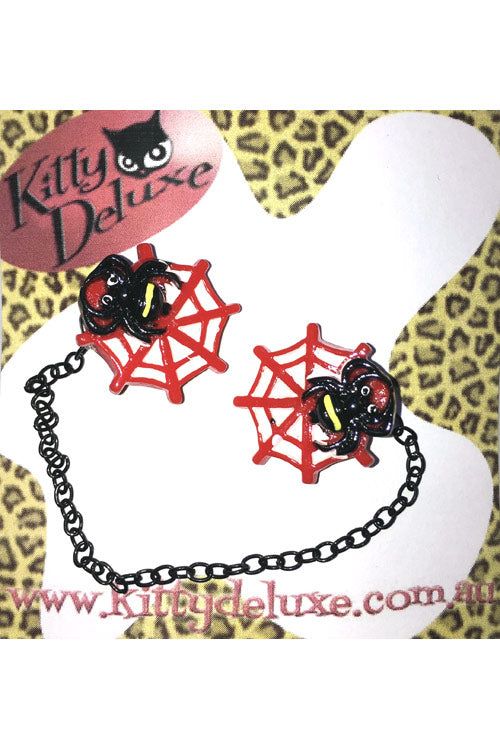 Kitty Deluxe Cardigan Clips in Red Spider in Web Design