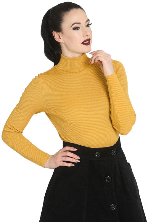 Hell Bunny Spiros Knitted Top in Mustard