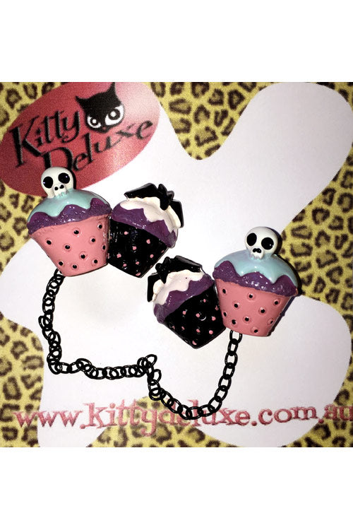 Kitty Deluxe Cardigan Clips in Spooky Cupcake Design