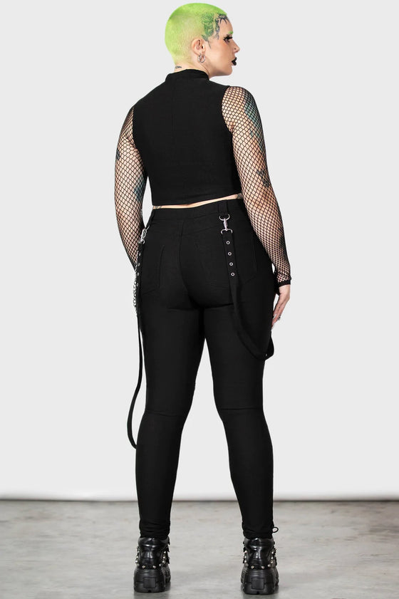 Killstar The Rave Skinny Trousers in Black with Zips and Bondage Straps