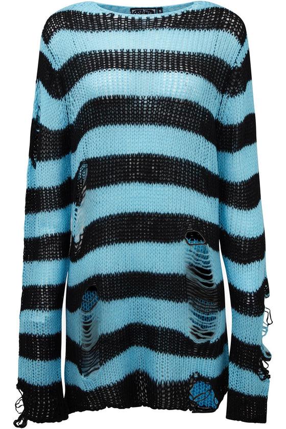 Killstar Tealaki Punk Knit Jumper Black and Teal