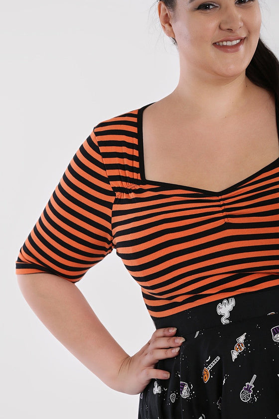 Hell Bunny Warlock Top in Orange and Black