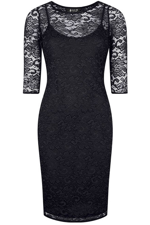 Lady Vintage Beatrice Wiggle Dress in Black Lace Classic