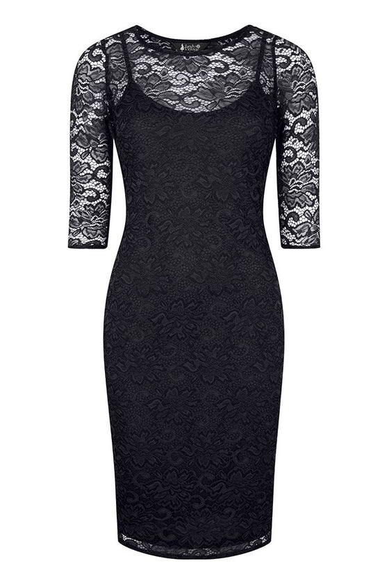 Lady Vintage Beatrice Wiggle Dress in Black Lace Classic
