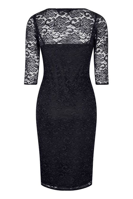 Lady Vintage Beatrice Wiggle Dress in Black Lace Classic